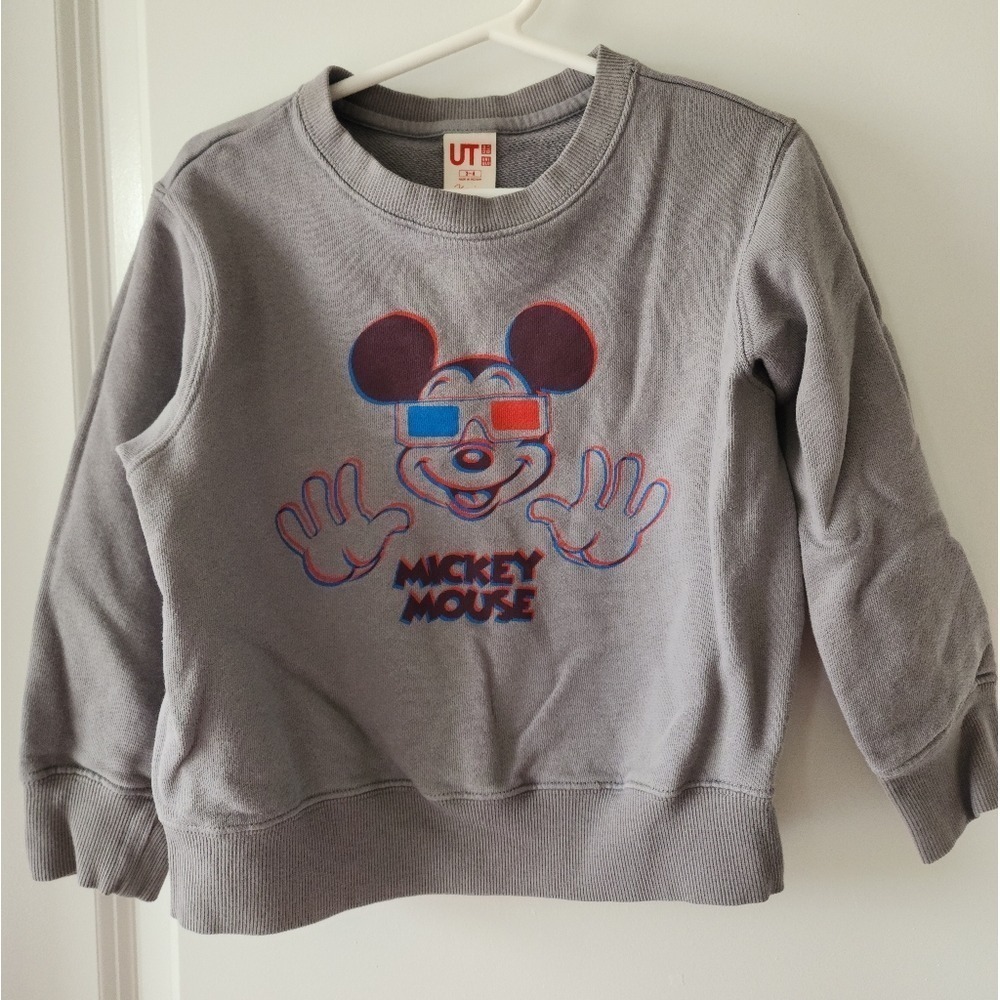 UNIQLO UT Mickey Mouse 3D Glasses Graphic Sweatshirt Kids Size 3-4 Grey Crewneck